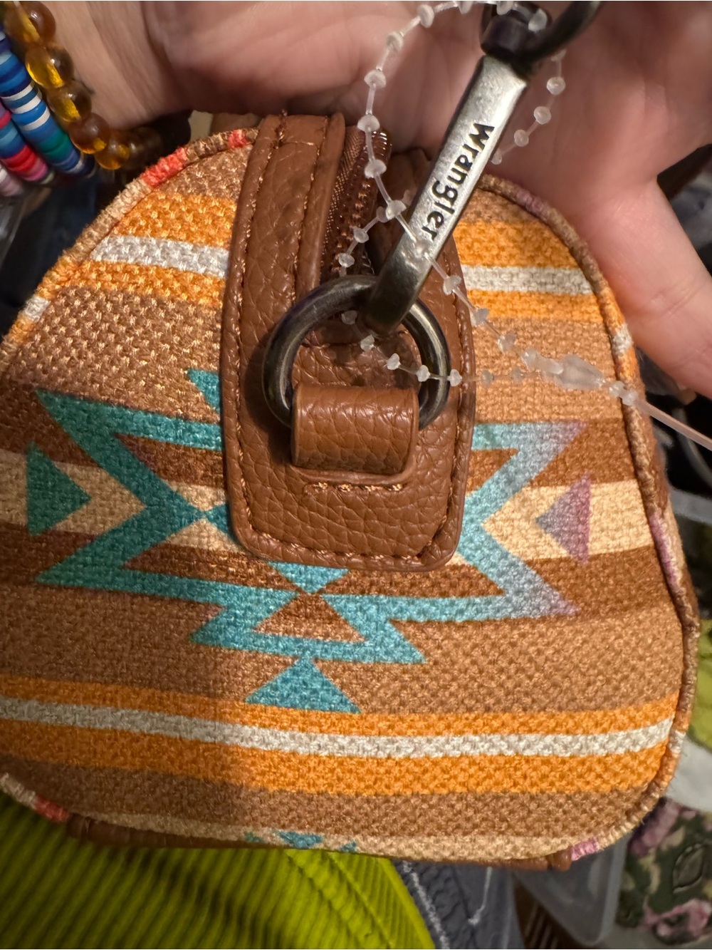 Wrangler Tan Crossbody with Turquoise & Pink Aztec Accent - Picture 9 of 13